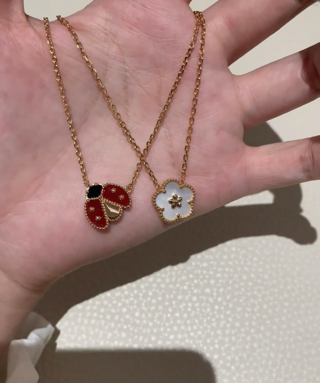 Van Cleef & Arpels Alhambra Ladybug and Cloisonné Gold Necklace